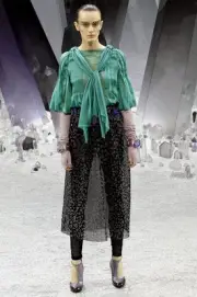 CHANEL 12A Vert Green 3/4 Sleeve Sheer Chiffon Pleated Blouse Top Scarf 36 $3900