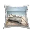 Neutral Boat on Beach Outdoor Printed Throw Pillow, 18 x 18, Grey