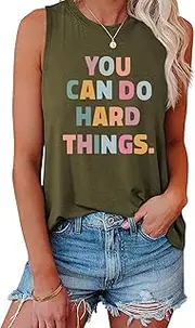[HanZhuoAu] Women's Trendy Letters Print Vest Summer You Can Do Hard Things Funny Sleeveless Vest