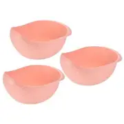 3pcs Rice Cleaning Basket Washing Basket Vegetable Fruit Draining Bowl-Pink