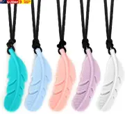 Sensory Chew Necklace for Kids & Adults | 5-Pack Silicone Feather Necklaces for