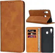Cavor for Samsung Galaxy A20 Case,Samsung A30 Case,Cowhide Pattern Leather Case Magnetic Wallet Cover with Card Slots(6.4") -Light Brown