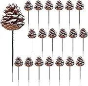 20 Pieces Christmas Pine Cones Decorations Picks - Snow Pine Cone for Xmas Tree Garland Wreath Ornaments Pinecones Decorating Winter Holidays Home
