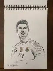 Freehand sketch drawing,coloring pencils and pen,ronaldo,soccer player,