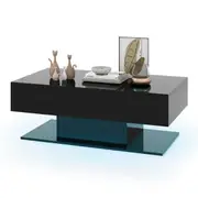 Costway 2-Tier Modern LED Coffee Table w/ 20 Color LED Lights Storage Drawers Black