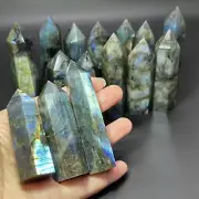 1.76LB Top Natural colorful labradorite obelisk quartz crystal wand point gem