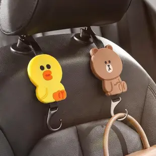 【LINE FRIENDS】熊大兔兔莎莉造型車用椅背掛鉤(免拆頭枕 汽車收納)