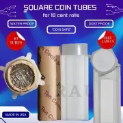 10 Coin Tubes for Aus 10c Roll or coins - 25mm diam US made + FREE label sticker
