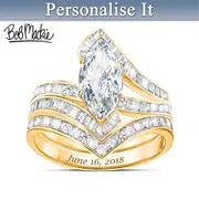 Bob Mackie Personalised Engraved 18K Gold-Plated Bridal Ring Set