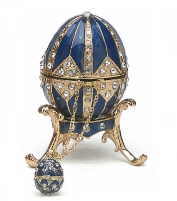Bejeweled Enamel Trinket Jewelry Egg Box, Red with Pendant #4014B
