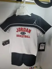 Nike Air Jordan Boys Shirt Black/White/Red Print Pants Set Size 12M Jumpman