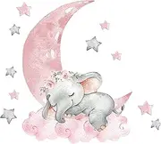 Elephant Animal Wall Stickers Star Wall Decals Elephant with star Vinyl Animal Wall Stickers, Baby Nursery Girl Boy Kids Room Wall Décor, Wall Decal for Kids Bedroom Living Room, Classroom, Playroom (Pink)