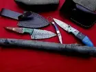 Drop Point_DAMASCUS FOLDING + Straight Handle Knife/Hunting Knives+Free Key Ring
