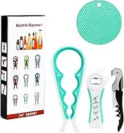 Kuskins Jar Opener Kit for Seniors with Arthritis - Non Slip Silicone Bottle & Can Opener, Ergonomic Gripper for Stubborn Lids, Arthritis Friendly Kitchen Tools for Weak Hands & Elderly (Set of 4)
