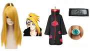 Adult Naruto Akatsuki Robe Cloak Deidara Costume Anime Cosplay Ring Headband Wig
