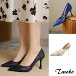 【TAROKO】典雅美女網紗透氣尖頭大尺碼細高跟鞋(3色可選)