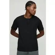Mens Black Regular Fit Button Neck Slub T-Shirt