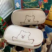 Animal Canvas Pencil Case Three Bear - White - One Size