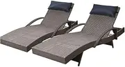 Set of 2 Sun Lounge Outdoor Furniture Wicker Lounger Rattan Day Bed Garden Patio Grey