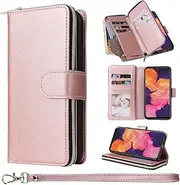 ZCDAYE Wallet Case for Samsung Galaxy A51,Premium[Magnetic Closure][Zipper Pocket] Folio PU Leather Flip Case Cover with 9 Card Slots Kickstand for Galaxy A51-Rose Gold