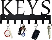 HappyHapi Metal Key Hanger Wall Mount, Key Holder Wall Mounted Key Hooks Organizer Key Hanger Rack Wall Mounted for Home, Entryway, Hallway, Office, Matte Black,11.4''4.9''0.6''