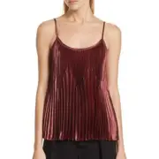 Vince Chevron Pleated Satin Tank Top XS Spaghetti Scoop Neck Slips On NWT