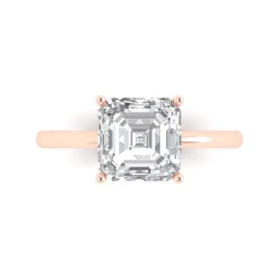 14K Rose Gold Solitaire Promise Ring, 2.5 ct Asscher Cut Simulated Diamond