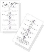 Lash Lift + Tint Aftercare Instruction Cards | 50 Pack | 2x3.5” inches Business Card Size | Eyelash Lift and Tint Aftercare Kit | White with Purple Design