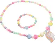 BESTYASH Girls Unicorn Jewelry Set Necklace and Beaded Bracelet Kit Charm Bracelet for Little Girls