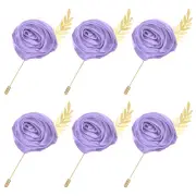 6-Pack Rose Men Suit Boutonnieres with Golden Leave for Wedding [Light Purple]