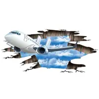 在飛比找momo購物網優惠-【北熊の天空】3D立體視覺牆貼 衝出天際 飛機 DIY 創意