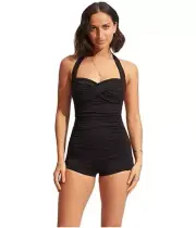 Seafolly Black Collective Boyleg One-Piece L5006 Womens Swimsuit Size US 12