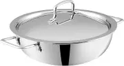 Vinod Platinum Triply Stainless Steel Kadai | Suitable for Indian Cooking, Sauces, Stews, Soups | Extra Deep | Induction, Electric Friendly (28cm)