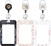 3 Pack Heavy Duty Badge Holder with Retractable Reel, ID Name Tag Worker Badge Carabiner Clip Vertical Card Protector Cover Case for Key Office Doctor Nurse Teacher Women (3 PCS Be Kind)