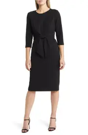 Adrianna Papell Tie Waist Crepe Sheath Dress in Black at Nordstrom, Size 2