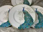 Beautiful Peacock Garden Salad Plates 222 Fifth. Set Of 4 Porcelain. 8.75 In New
