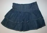 New NEXT UK Girls 4 year Navy Blue Chambray Tiered Ruffle Skirt Pull On