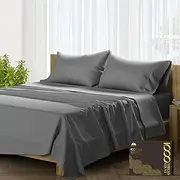 100% Egyptian Cotton Queen Sheet Set 1000 Thread Count 4 Piece Sheet Set- Color Stone Grey - Fits Mattress Upto 18'' Deep Pocket by Mayfair Linen