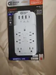 Commercial Electric 6-Outlet Smart Surge Protector with 4 USB Ports, White