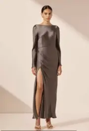 BNWT Shona Joy La Lune Flared Side Split Midi Dress - Graphite Size 8 RRP $380