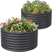 FRIZIONE 2-Pack 3FT(D) x2FT(H) Round Galvanized Raised Garden Bed Outdoor, Metal Raised Garden Beds for Flower, Raised Planter Box Outdoor for Herb, Vegetable-Gray