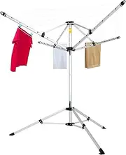 Drying Natural Clothes Airer Outdoor Portable 4-arm Aluminum Drying Rack w/Ground Stake, Carry Bag, Peg Bag & Peg