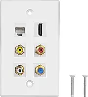 MEIRIYFA HDMI RCA 6 Port Keystone Wall Plate, HDMI Coax CAT6 Ethernet RCA Ethernet Wall Outlet Plate Panel 3 RCA +1 Cat6 +1 Coax Cable TV F Type Port +1 HDMI Female to Female Insert Wall Plates