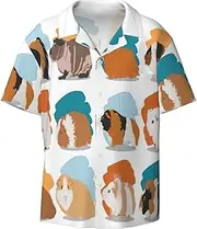 [YANYU] Guinea Pig Illustration Print Hawaiian Shirts Men Short Sleeve Button Down Cuban Collar Shirt Summer Beach Days