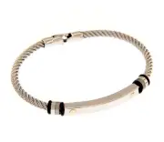 Steel Bracelet Man Woman, Plate Rectangular Cable, 21 CM, Inserted Rose Gold 18K