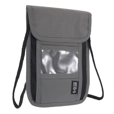Neck Wallet Travel Pouch, Passport Holder RFID Blocking, Gray