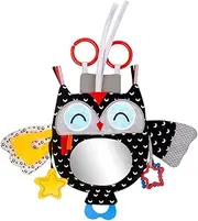 Baby Activity Hanging Toy with in-Sight Car Mirror, Adjustable for Car Seats, Strollers, Cribs, and Tummy Time, with Rattles, Crinkle Sounds, and Animal Design (Owl)