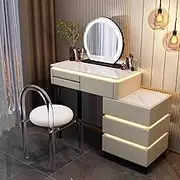 Dressing Table with Mirror and Stool,Dressing Table with Mirror and LED Light, with 3 Drawers Makeup Dressing Table,Bedroom Furniture,for Women and Girls(White,80cm)