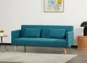 Blue Wooden Frame Adjustable Upholstered Fabric Click Clack 3 Seater Sofa Bed