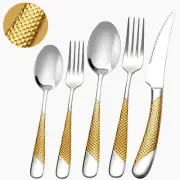 20 Piece Hammered Gold Silver Silverware Set, 18/10 Stainless Steel Flatware ...